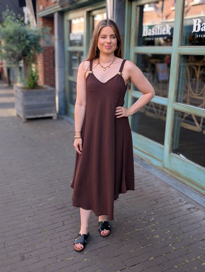 Fay jurk met goud detail - Bruin