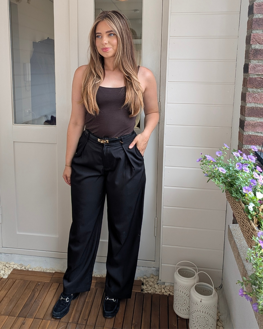 Pantalon Gwen met riem - Zwart