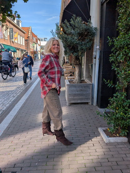 Kay ruiten blouse - Rood / beige / taupe