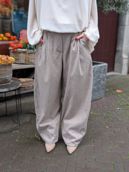 Tailo barrel ruitjes pantalon - Ecru / bruin