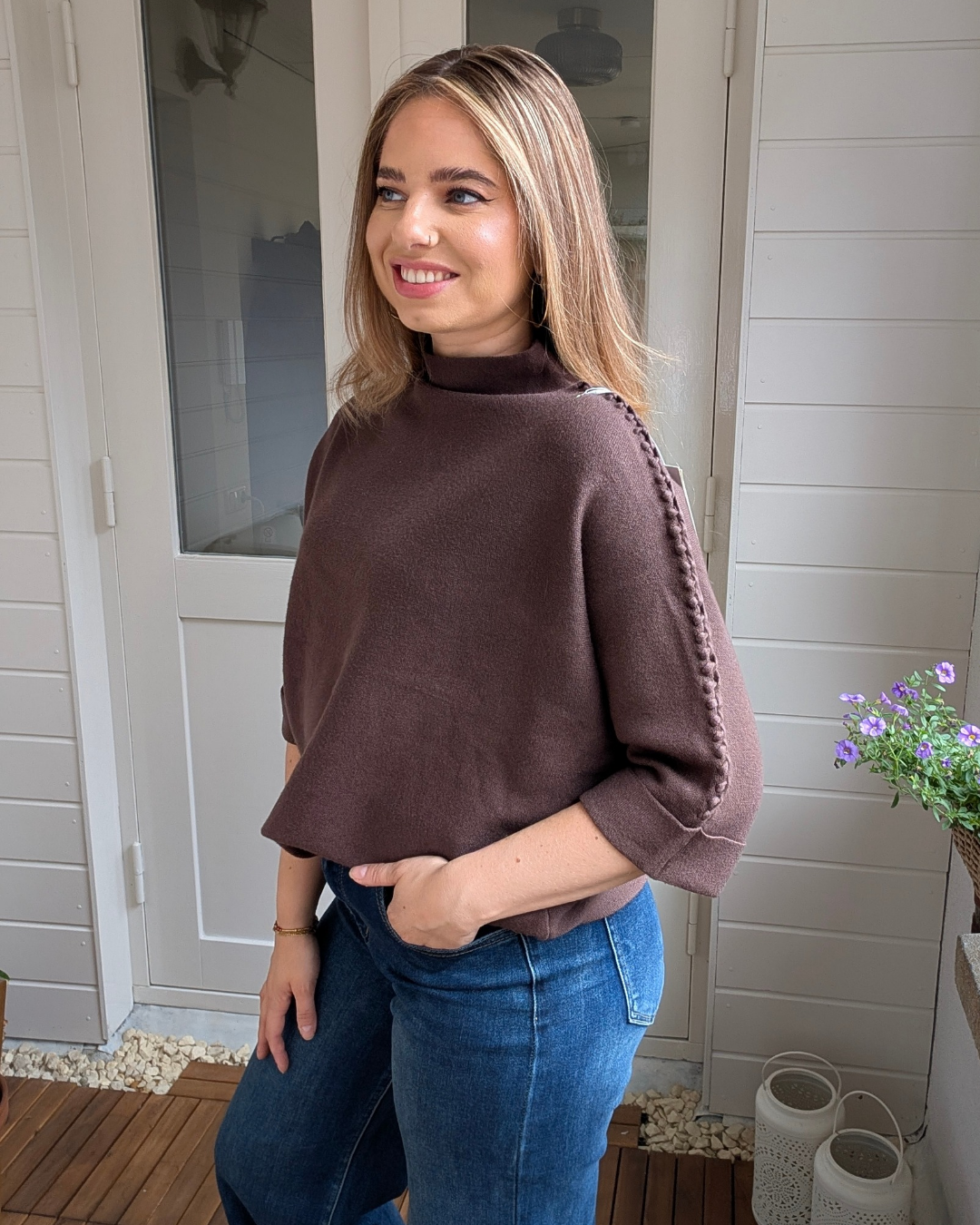 Trui met vlecht details - Bruin