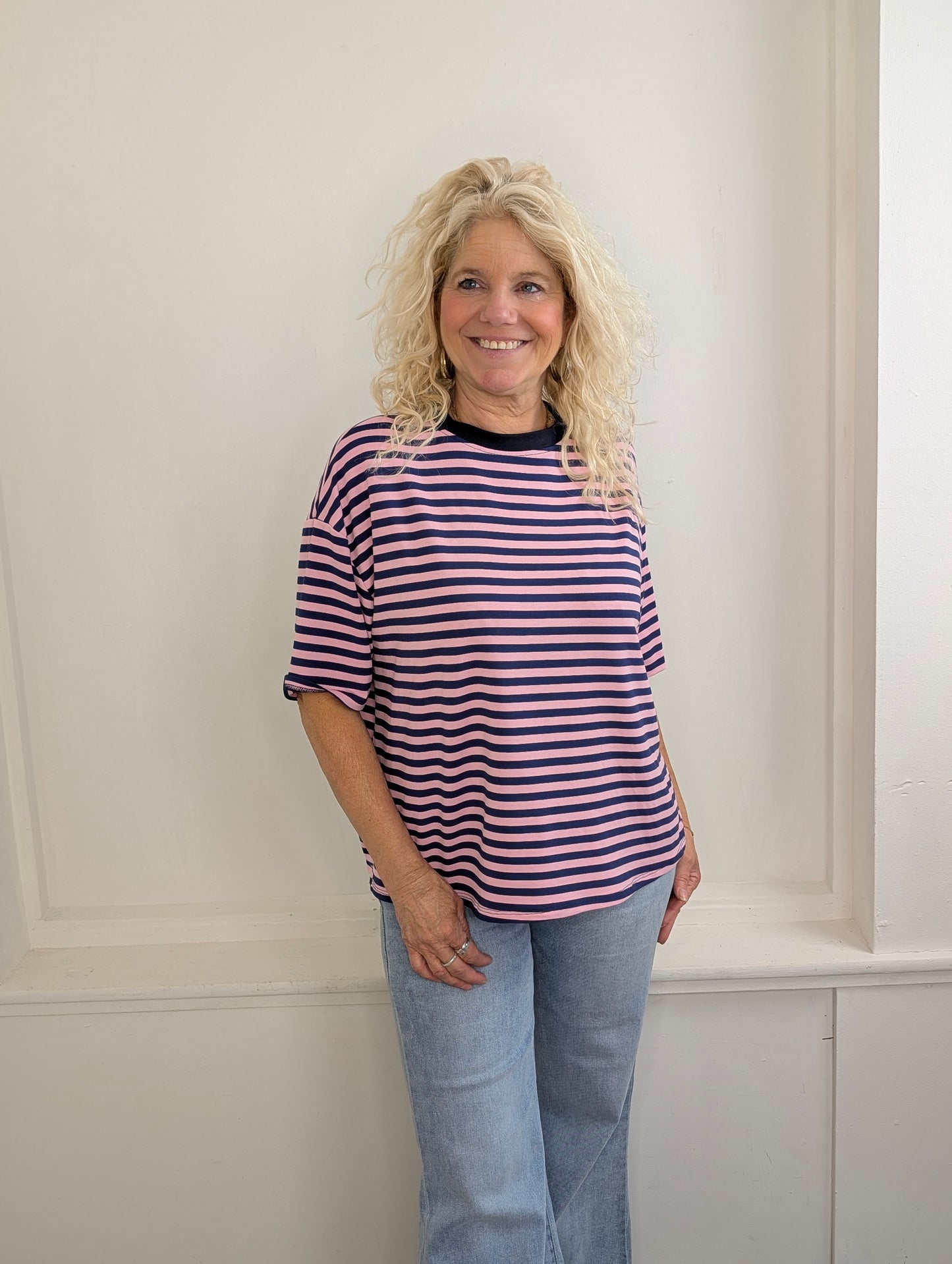 Gestreept shirt Isa - Donkerblauw/Roze