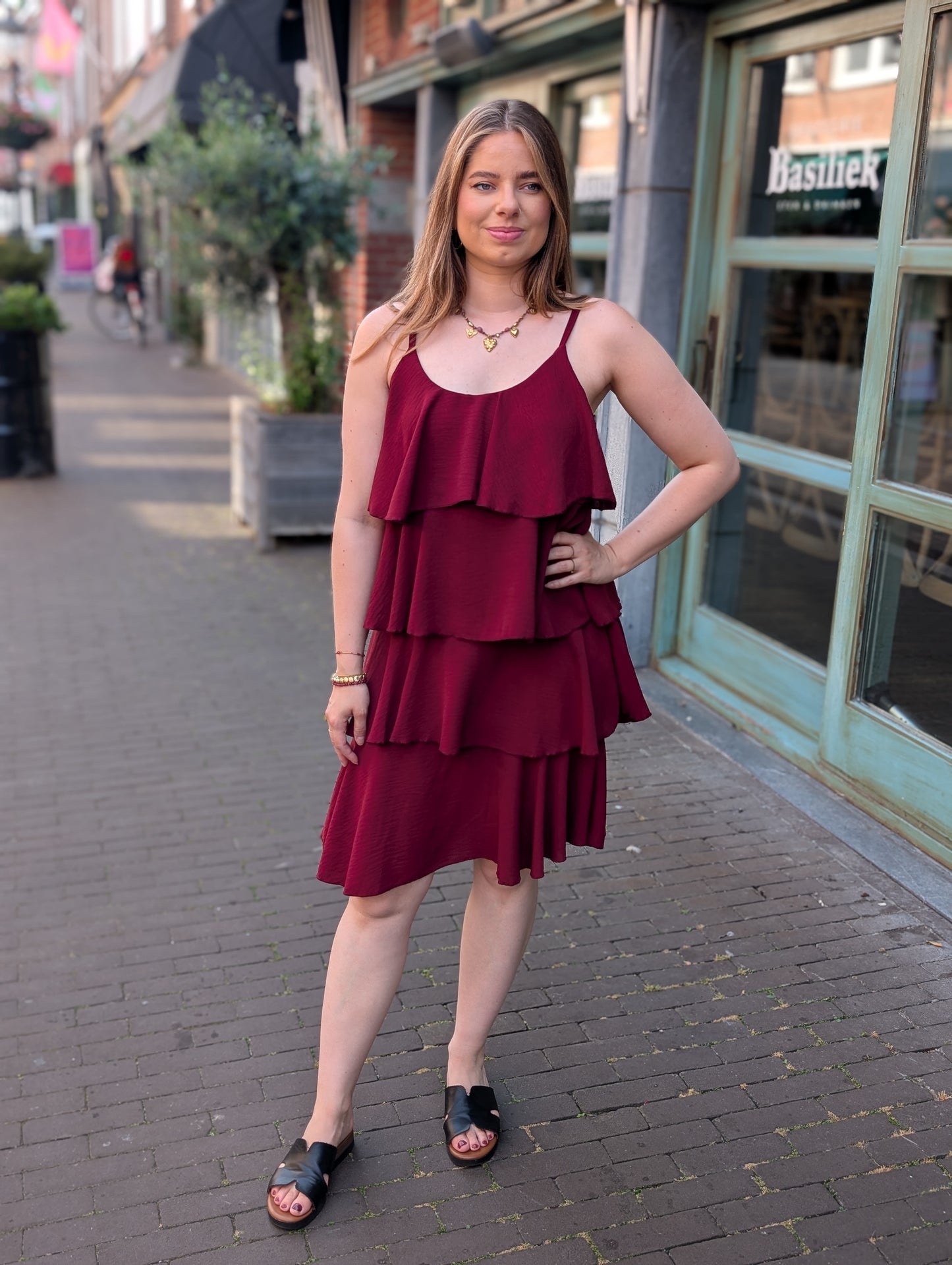 Anny ruffle jurk - Bordeaux rood