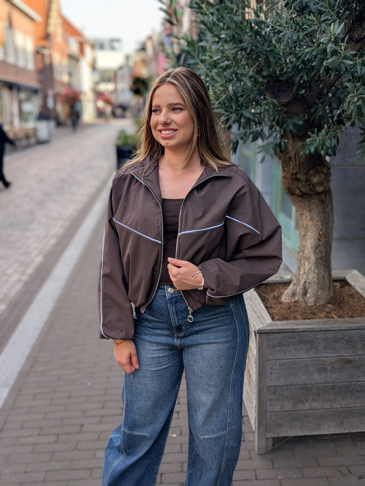 Sara sportief bomberjack met bies - Bruin / ecru