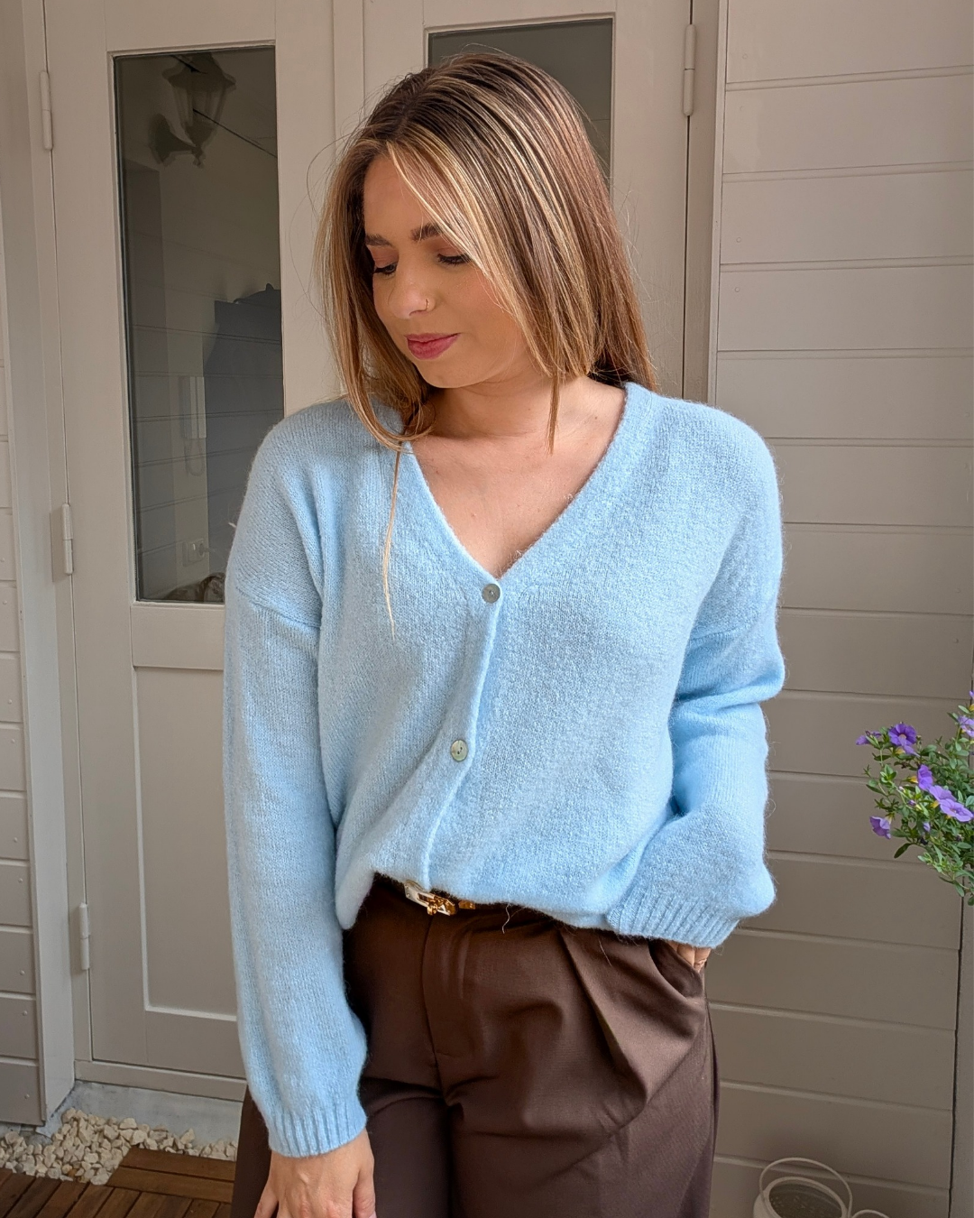 Sienna Alpaca Wol Cardigan - Ice Blue
