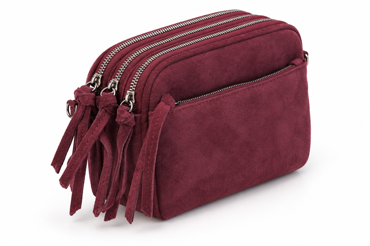 Suede look handtas - Wijn rood