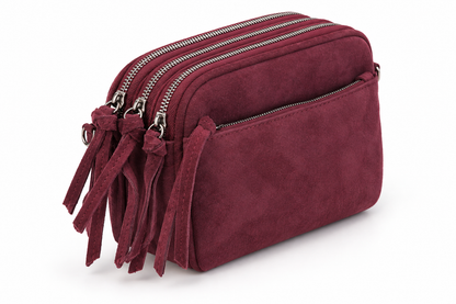 Suede look handtas - Wijn rood