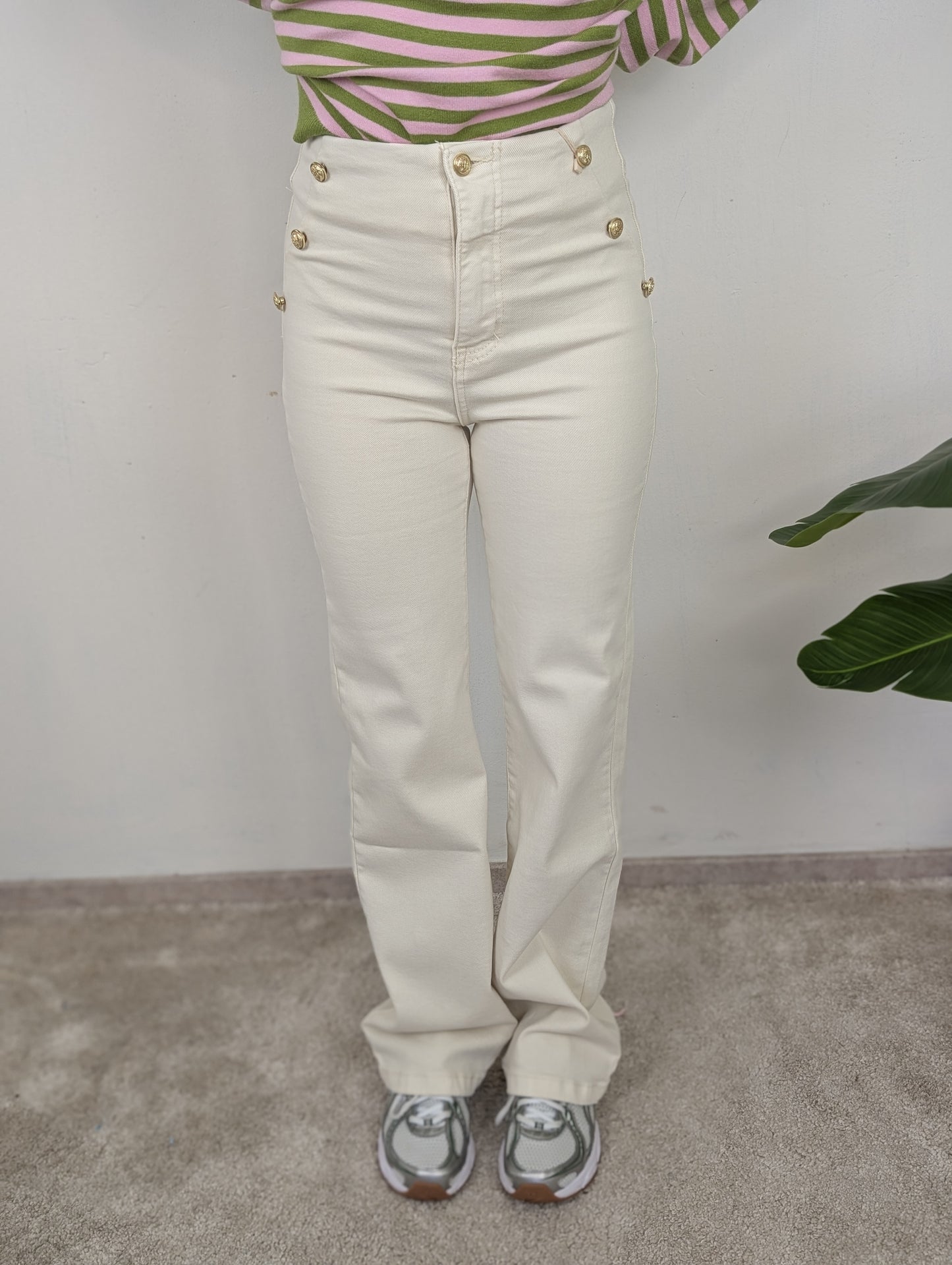 Marine jeans met gouden knopen - Ecru