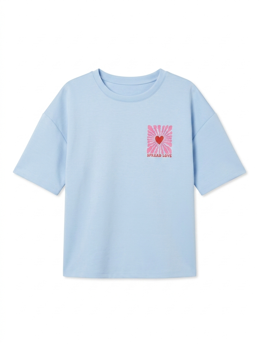 Spread Love Graphic Top – Lichtblauw