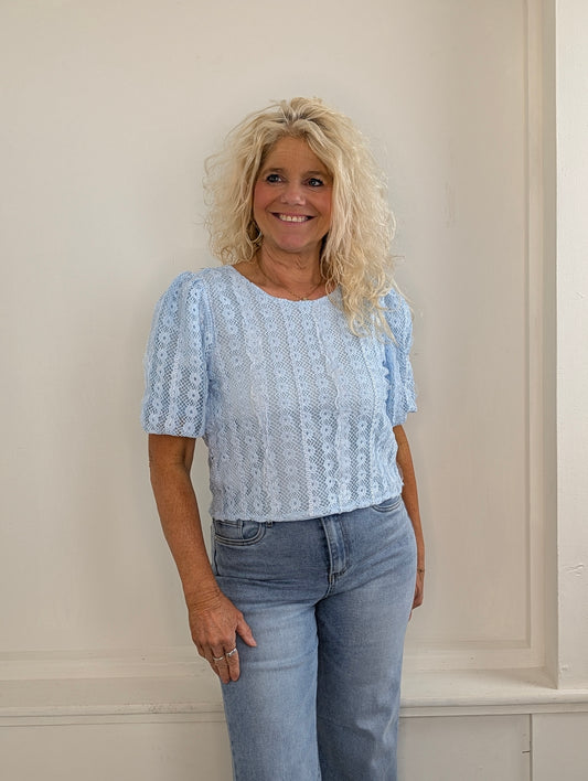 Sunny Lace Puff Top - Blauw