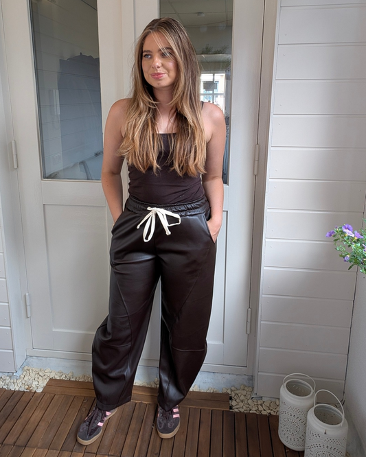 Balloon leather look broek - Bruin