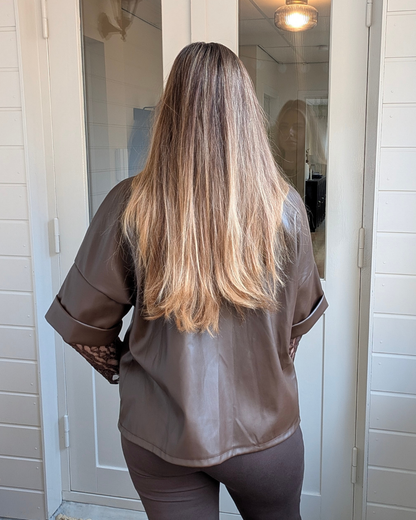 Liva Faux Leather short sleeve Blazer - Brown