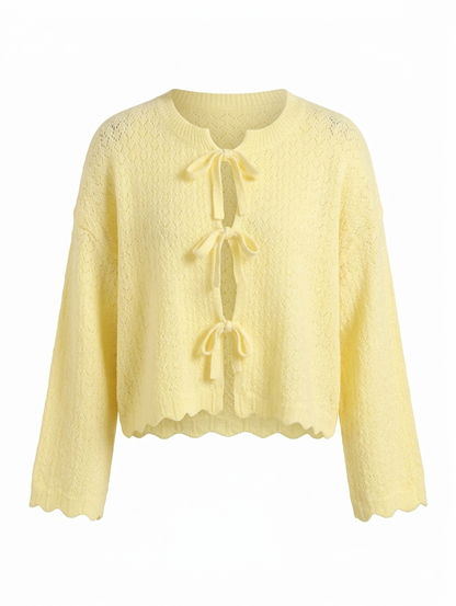 Pastel Pointelle Cardigan - Geel