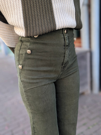 Folyrose wide leg knopen - Groen