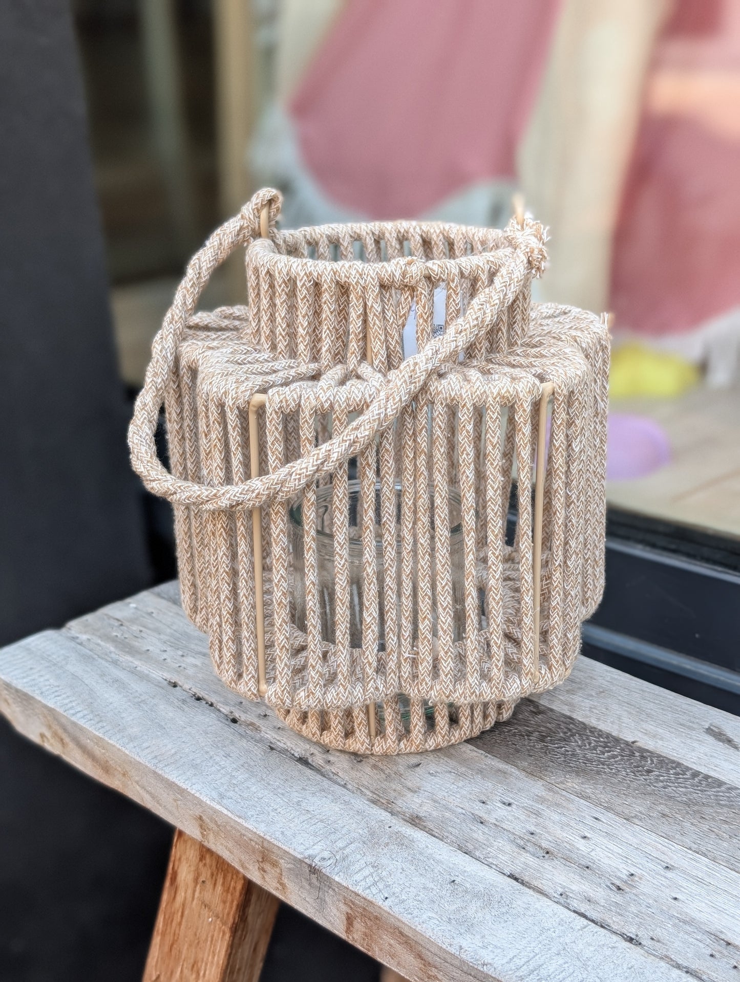 Windlicht in vorm van een bloem 20x18 cm. - Sand