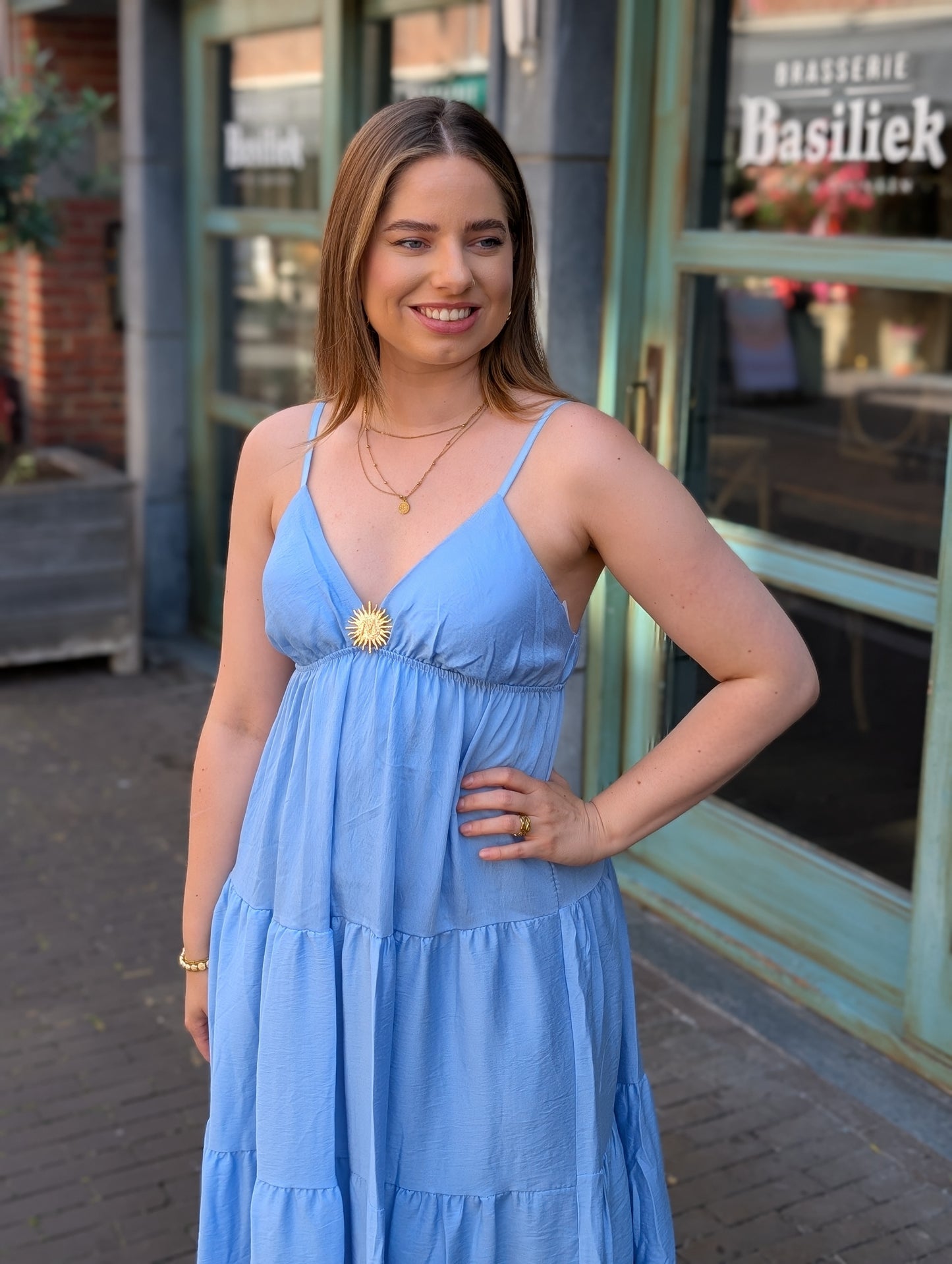 Bailey jurk met broche - Licht blauw