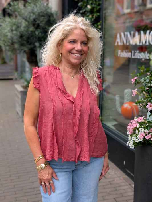 Katoenen ruffle top Marian - Blush