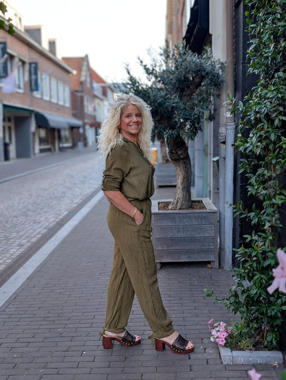 Bibara blouse met kraag - Pistache