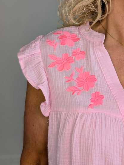 Su top met ruffles - Roze