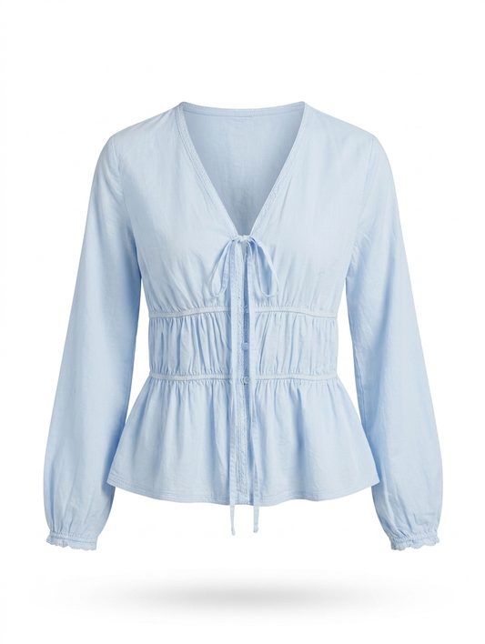 Everly Smocked Top - Lichtblauw