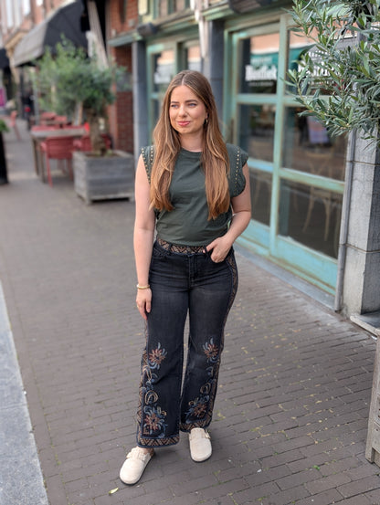 Vintage embroidered straight jeans - Black wash