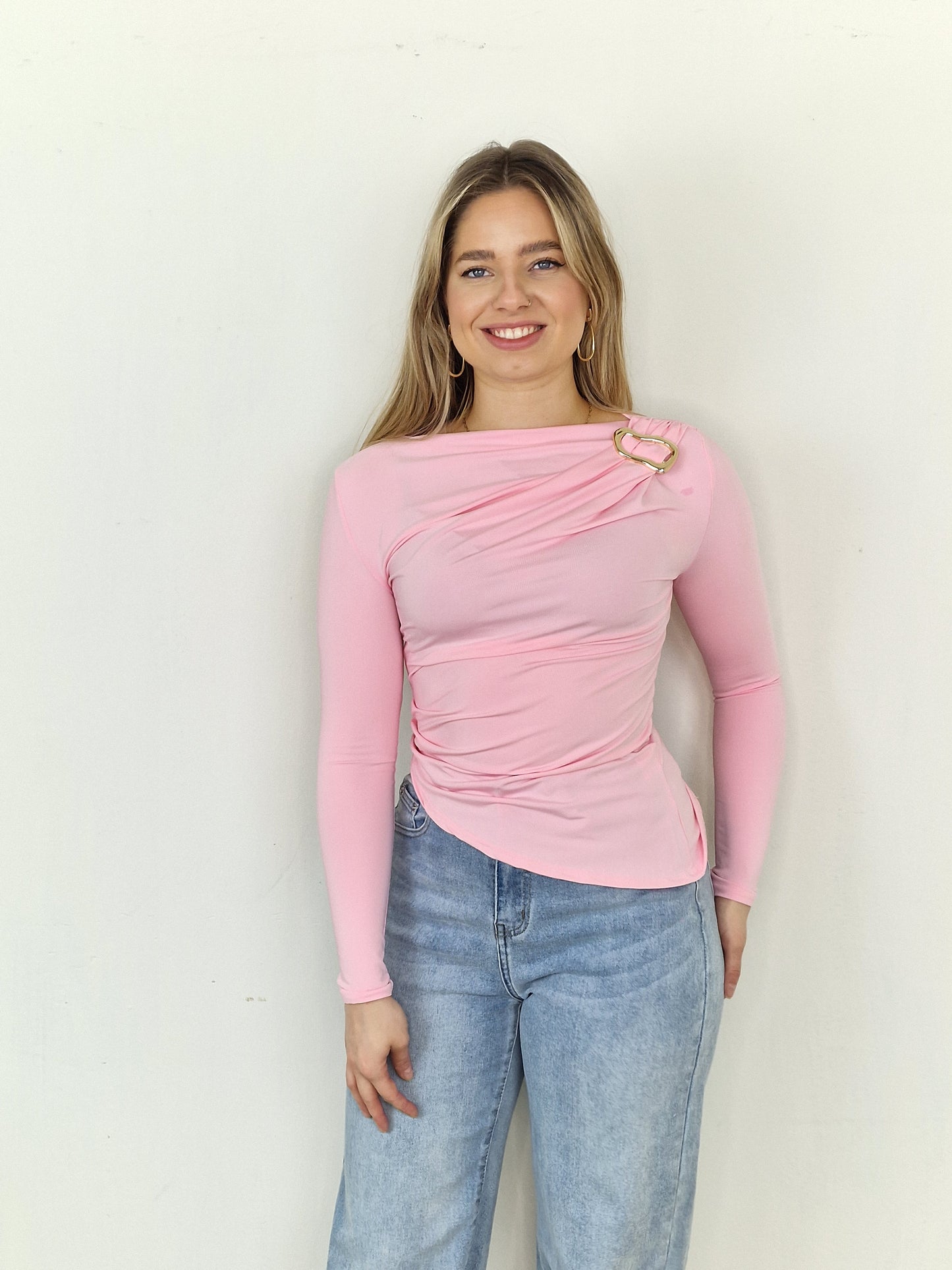 Kath top met gouden gesp - Pink