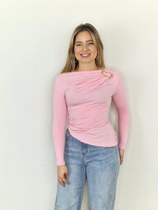Kath top met gouden gesp - Pink