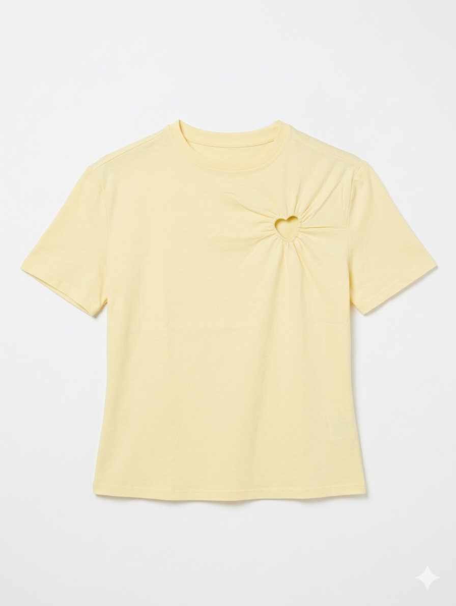 Daily shirt met opengewerkt hartje - Geel