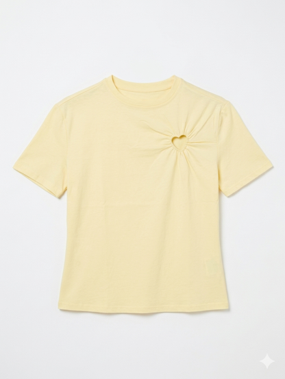 Daily shirt met opengewerkt hartje - Geel