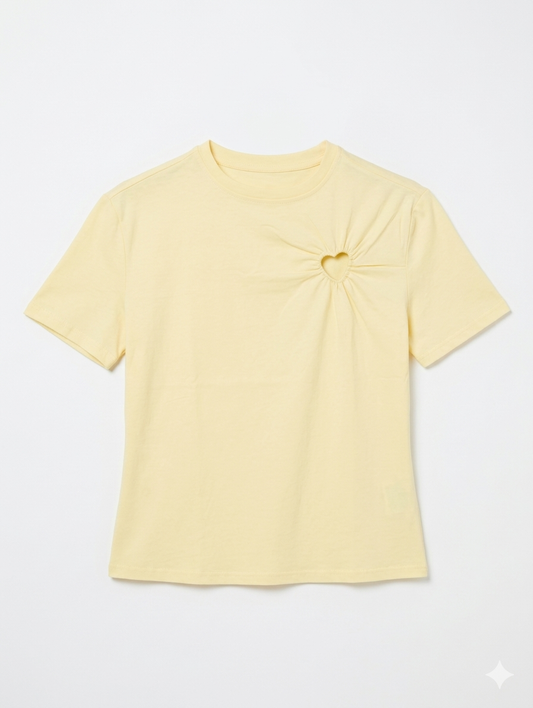 Daily shirt met opengewerkt hartje - Geel