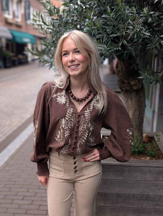Eef blouse met bloemen - Bruin/Champagne