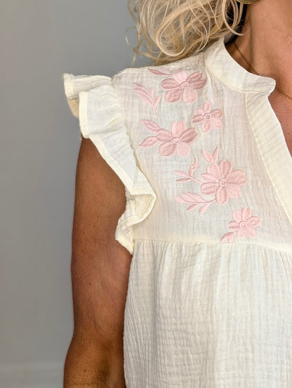 Su top met ruffles - Boter geel /  roze