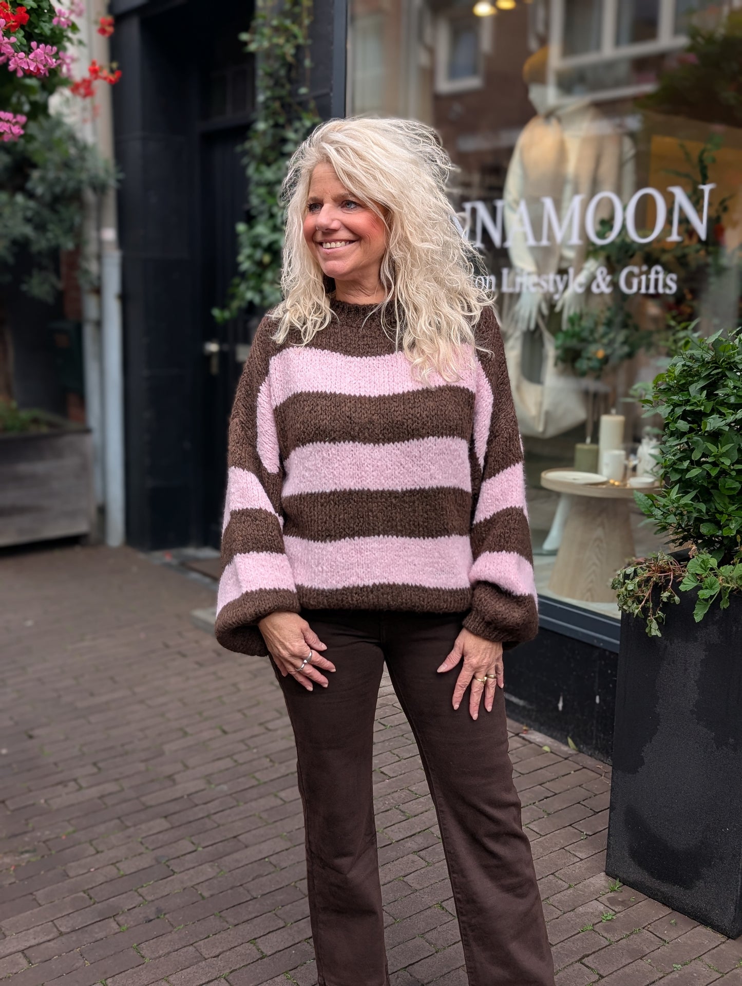 Gestreepte knit Pia - Bruin/Roze