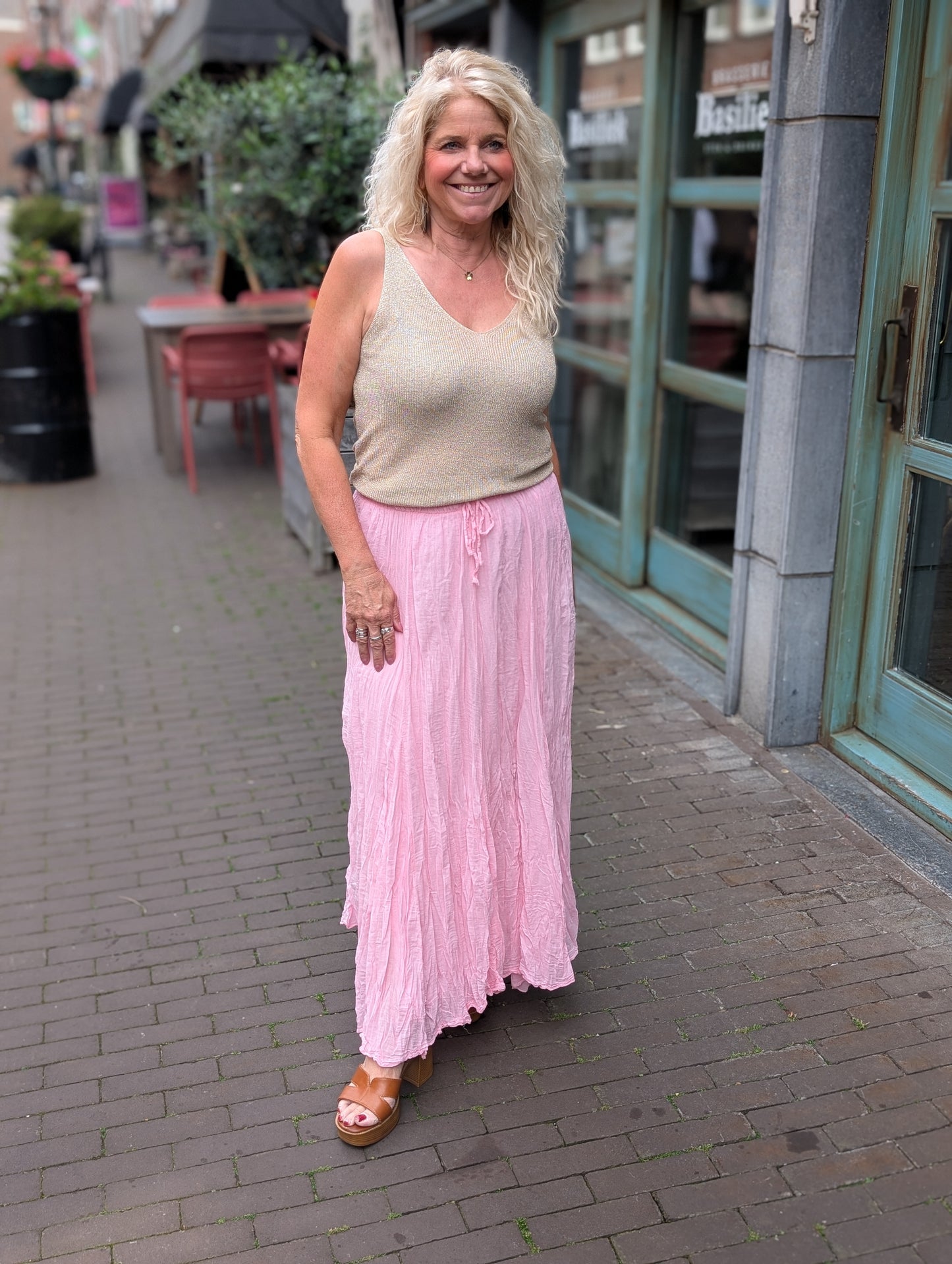 Crinkle maxi rok - Lichtroze