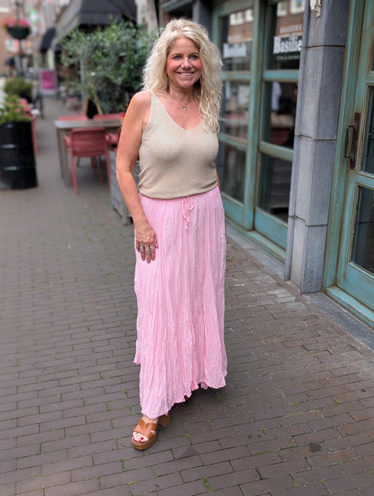 Crinkle maxi rok - Lichtroze