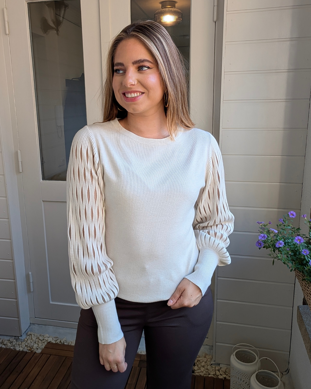 Trui met detail mouwen Anouk - Beige