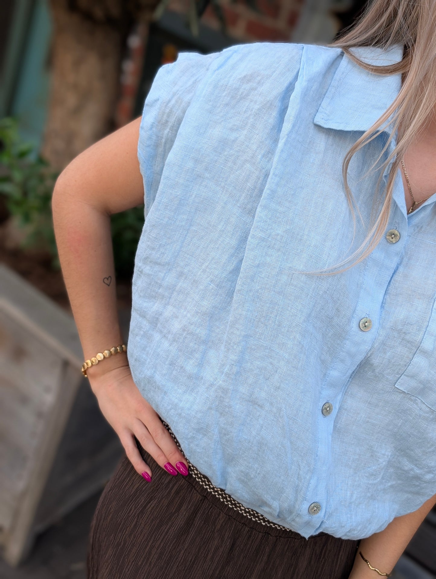 Linnen blouse Veerle - Licht blauw