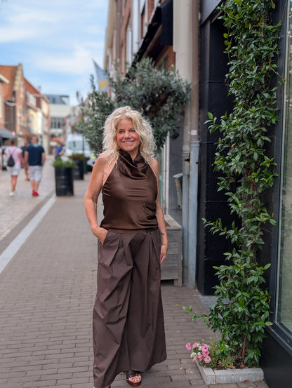 Silk top met openrug - Bruin