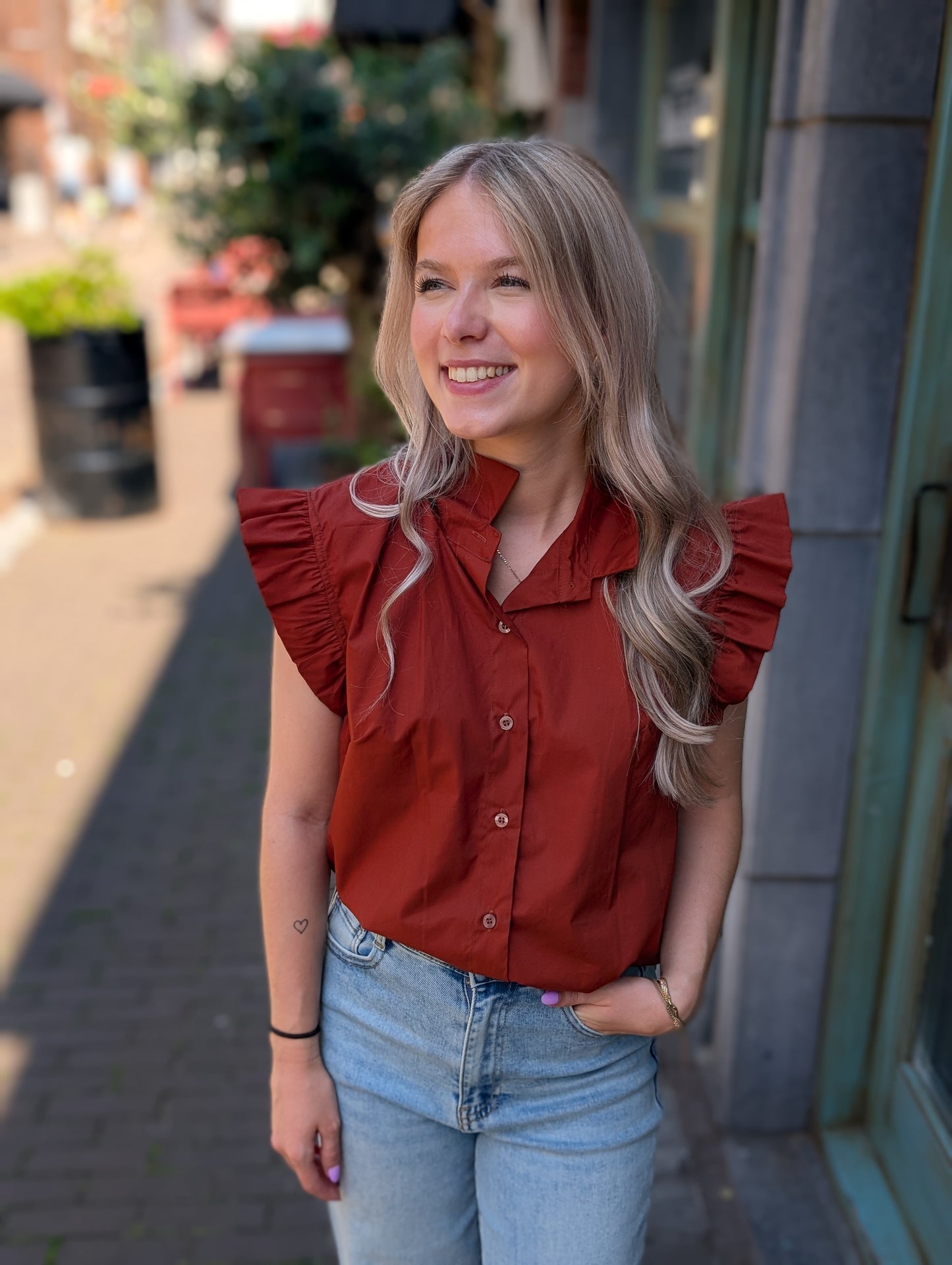 Vera ruffle top - Brique