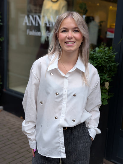 Maud blouse met zilverkleurige hartjes - Wit