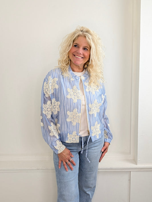 Blouse/vest bomber gestreept Naomi - Lichtblauw