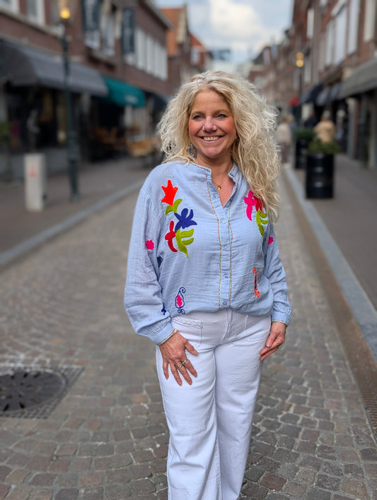 Golina flower blouse - Blauw/ roze/ groen