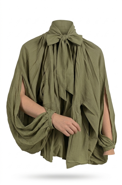 Boho-Chic Split-Sleeve Top - Olijfgroen
