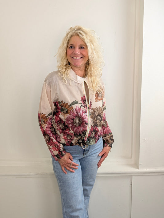 Blouse/vest bomber flowers - Ecru