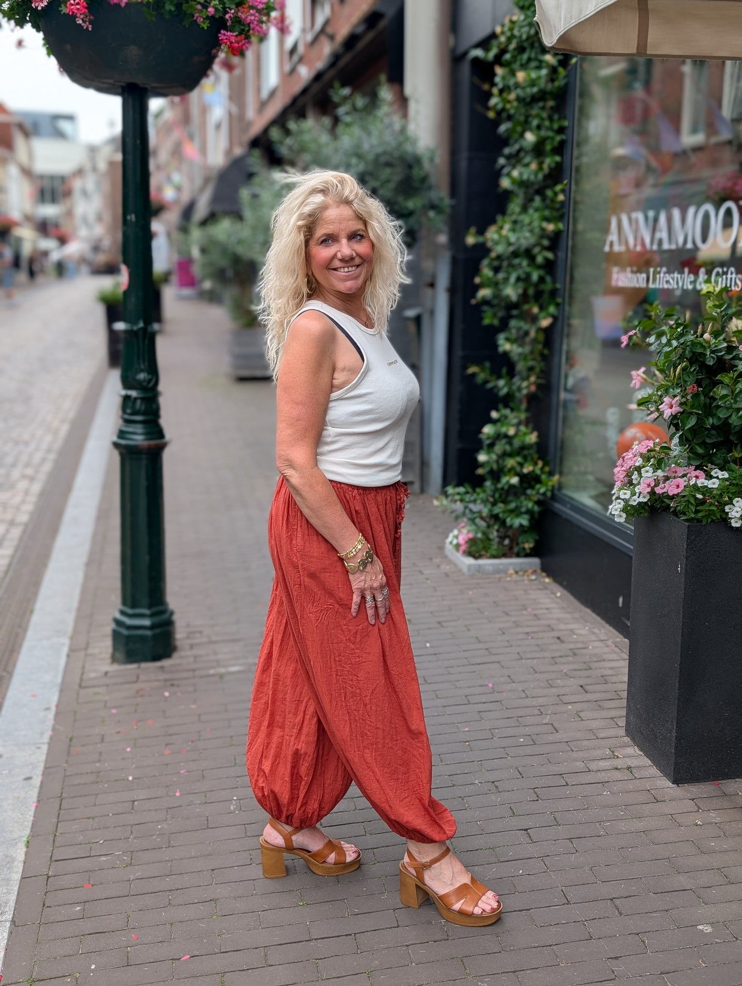 Katoenen ballon broek Esmee - Brique
