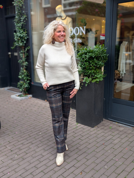 Pantalon Pathos ruitje met riem - Bruin / camel / blauw