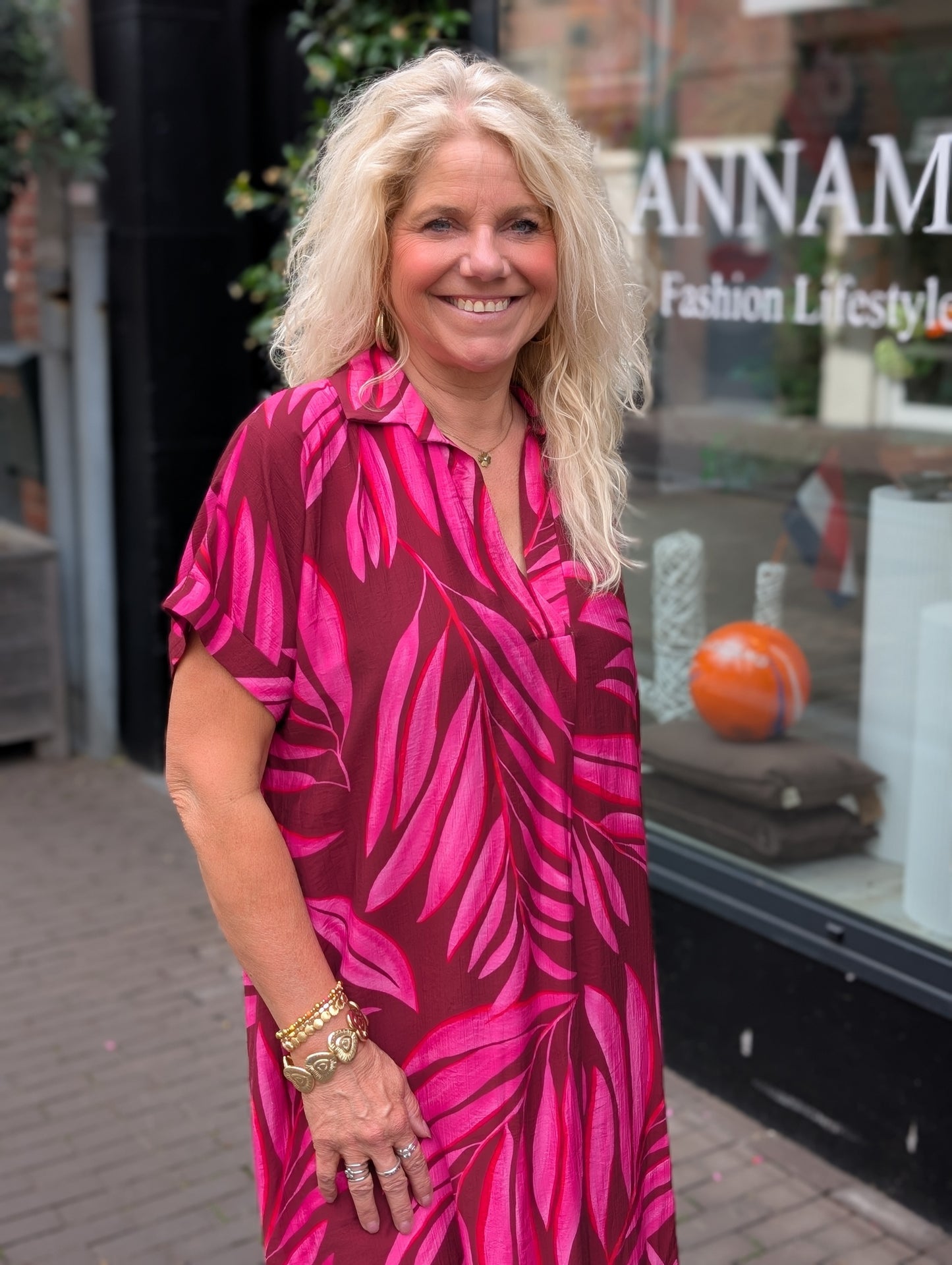 Thanny blouse jurk - Fuchsia
