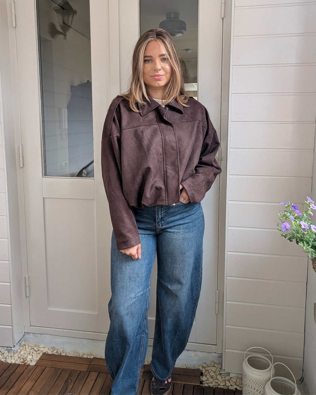 Boxy Suède Jacket - Bruin