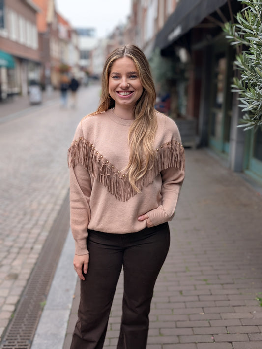 Western sweater franjes - Camel