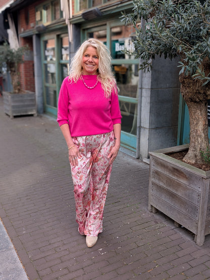 Print flower wide leg - Roze/ beige/ groen/ bruin